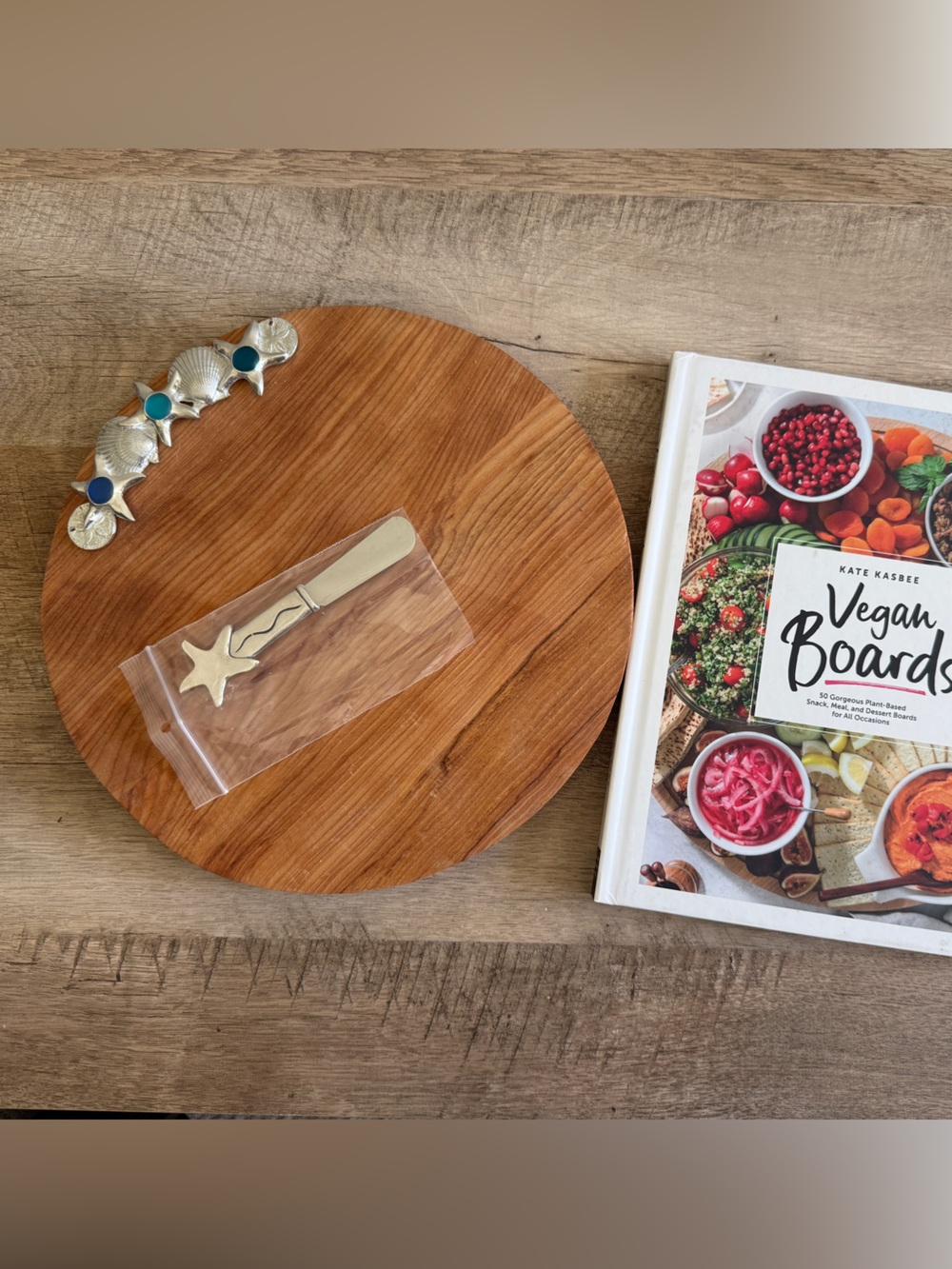 Beachy serving board and vegan boards cookbook - cute host gift
